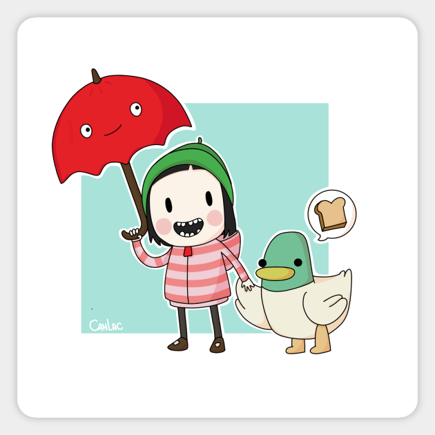 Sarah and Duck Sticker by CahLac